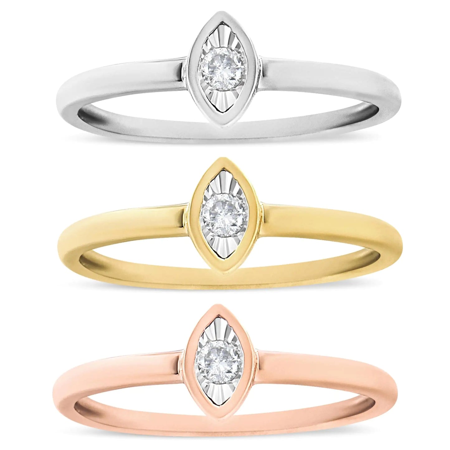 14K Gold Marquise Diamond Trio Promise Ring Set