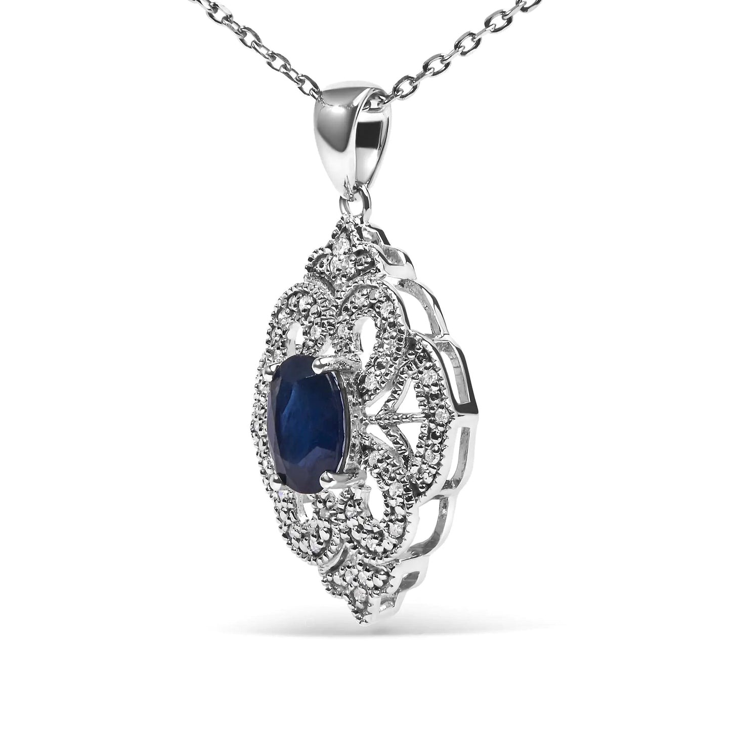 Sterling Sapphire & Diamond Deco Necklace | Necklace | Elegant Emulations Jewelry USA