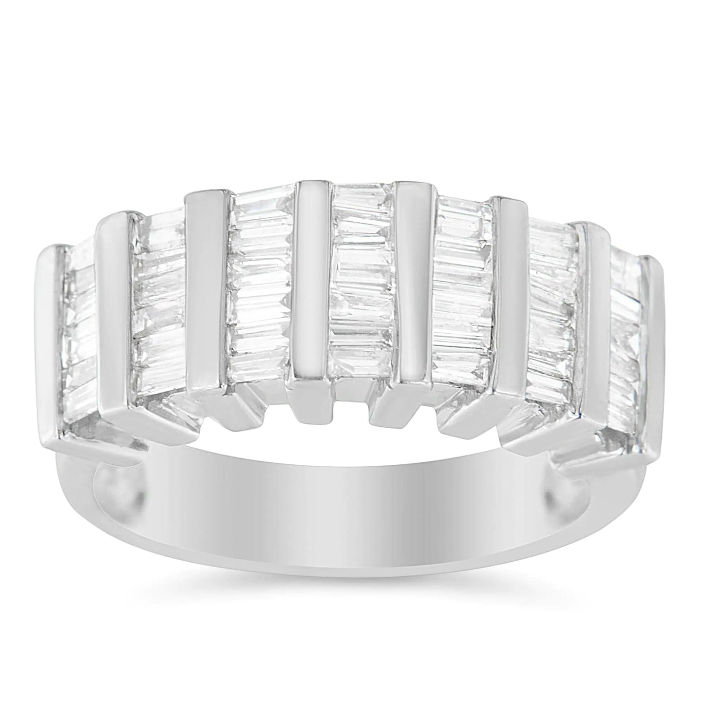Sterling Silver 1ct Baguette Diamond Fluted Wedding Band | Rings | Elegant Emulations Jewelry USA