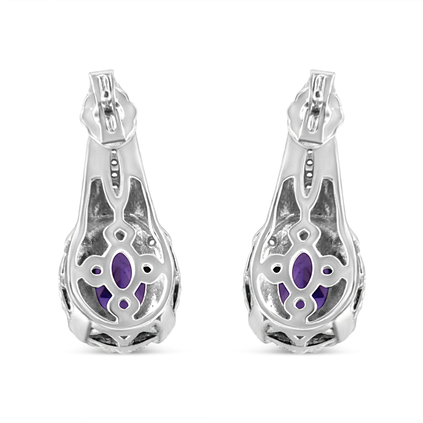Sterling Silver Amethyst Oval Drop Earrings with Diamonds | Earrings | Elegant Emulations Jewelry USA