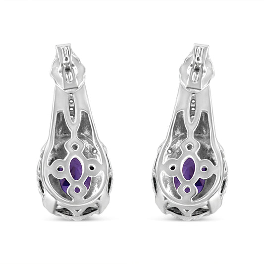 Sterling Silver Amethyst Oval Drop Earrings with Diamonds | Earrings | Elegant Emulations Jewelry USA