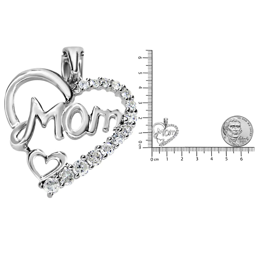 Sterling Silver Diamond 'Mom' Heart Pendant Necklace | Necklace | Elegant Emulations Jewelry USA