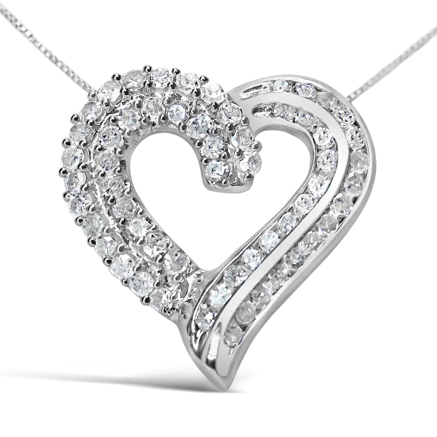 Sterling Silver Double Diamond Heart Pendant Necklace | Necklace | Elegant Emulations Jewelry USA