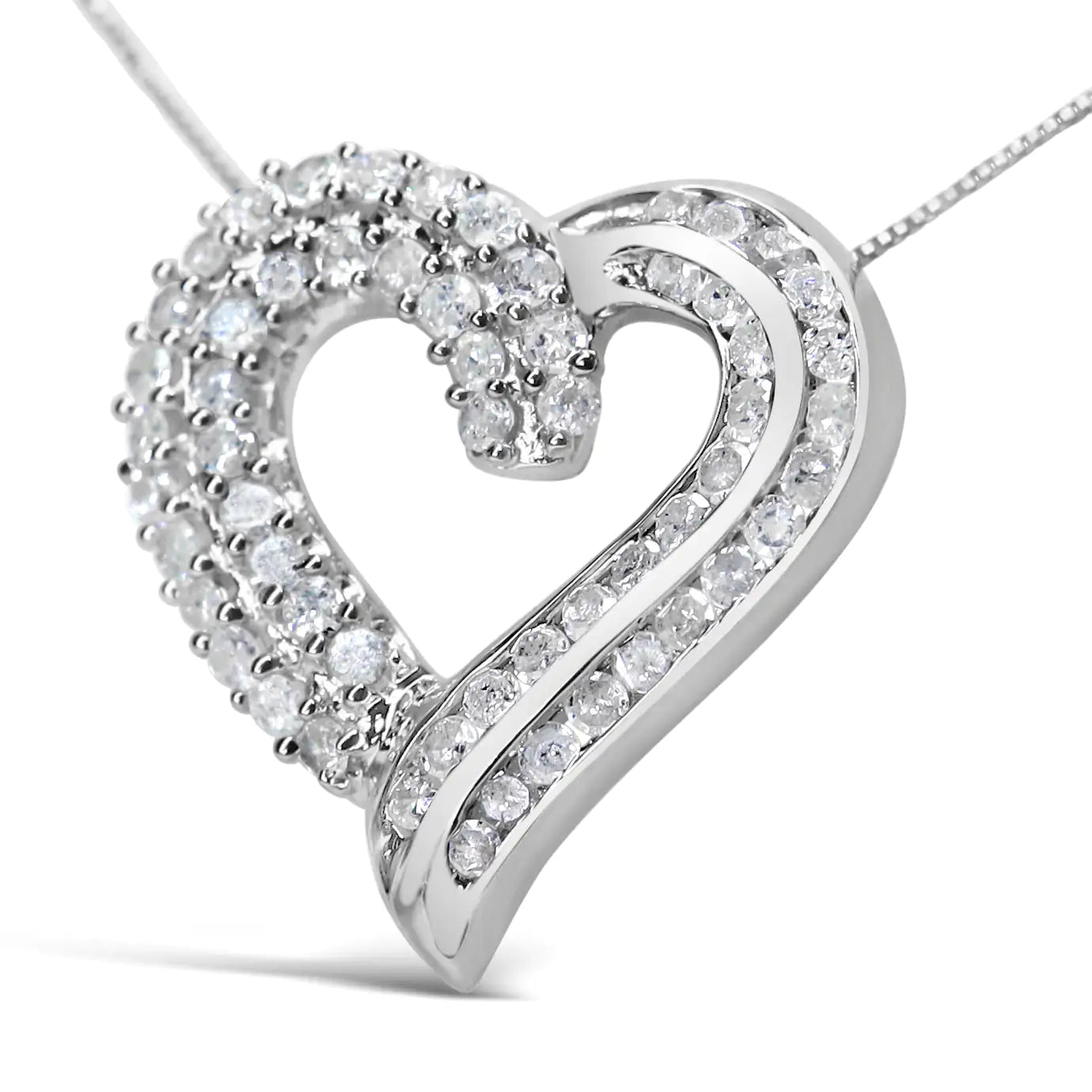Sterling Silver Double Diamond Heart Pendant Necklace | Necklace | Elegant Emulations Jewelry USA