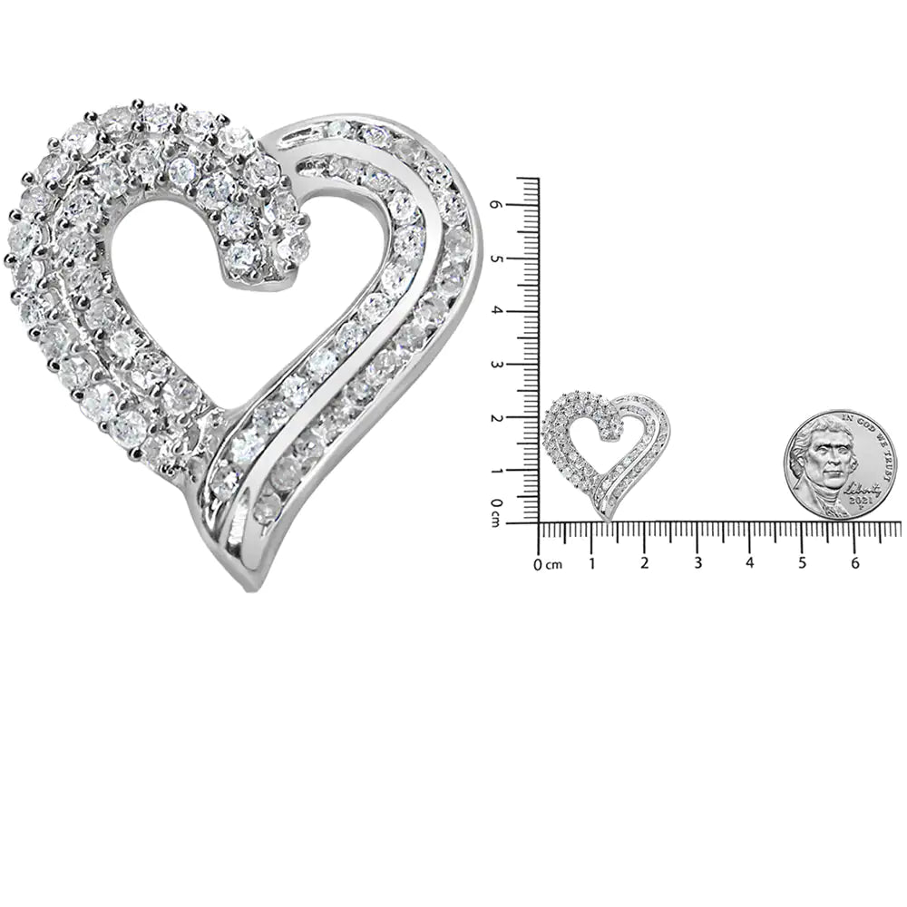 Sterling Silver Double Diamond Heart Pendant Necklace | Necklace | Elegant Emulations Jewelry USA