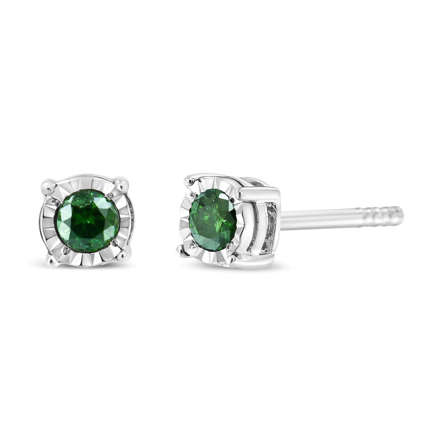 Sterling Silver Green Diamond Solitaire Earrings (0.25 cttw) | Earrings | Elegant Emulations Jewelry USA