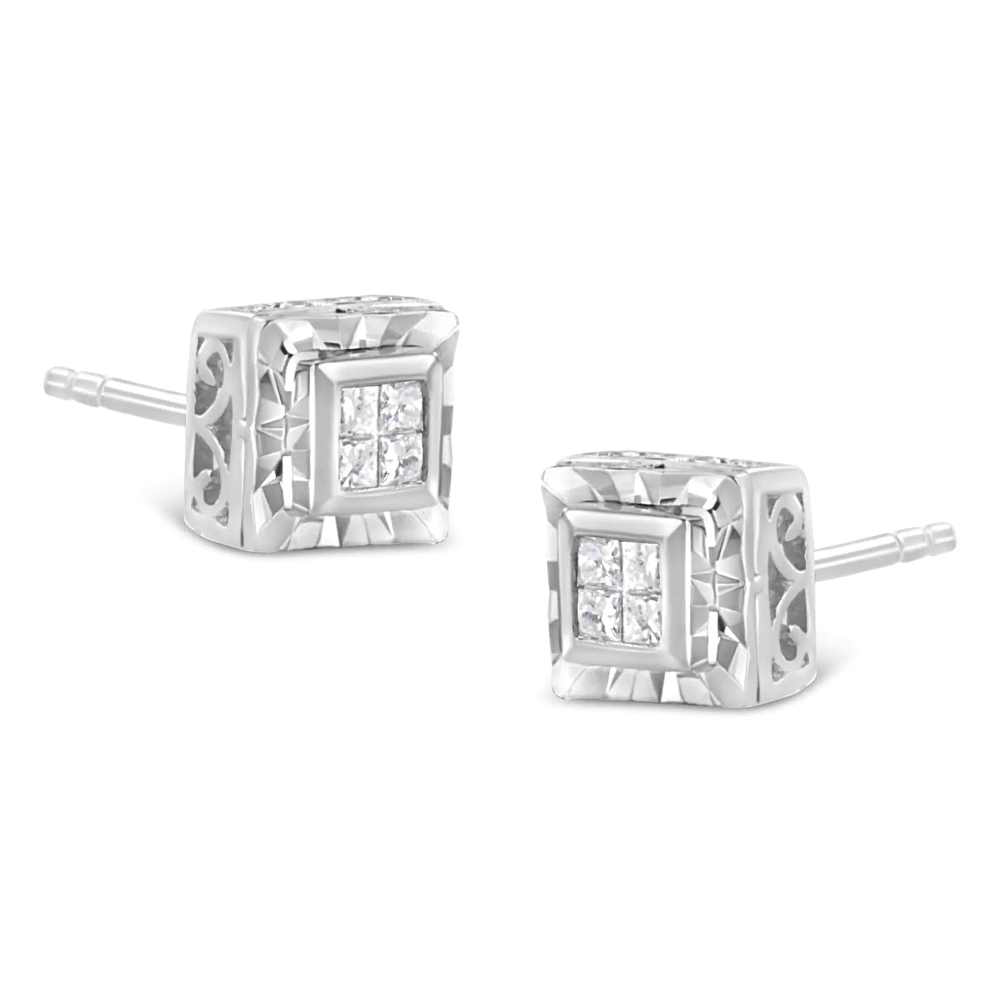 Sterling Silver Princess Diamond Studs | Earrings | Elegant Emulations Jewelry USA
