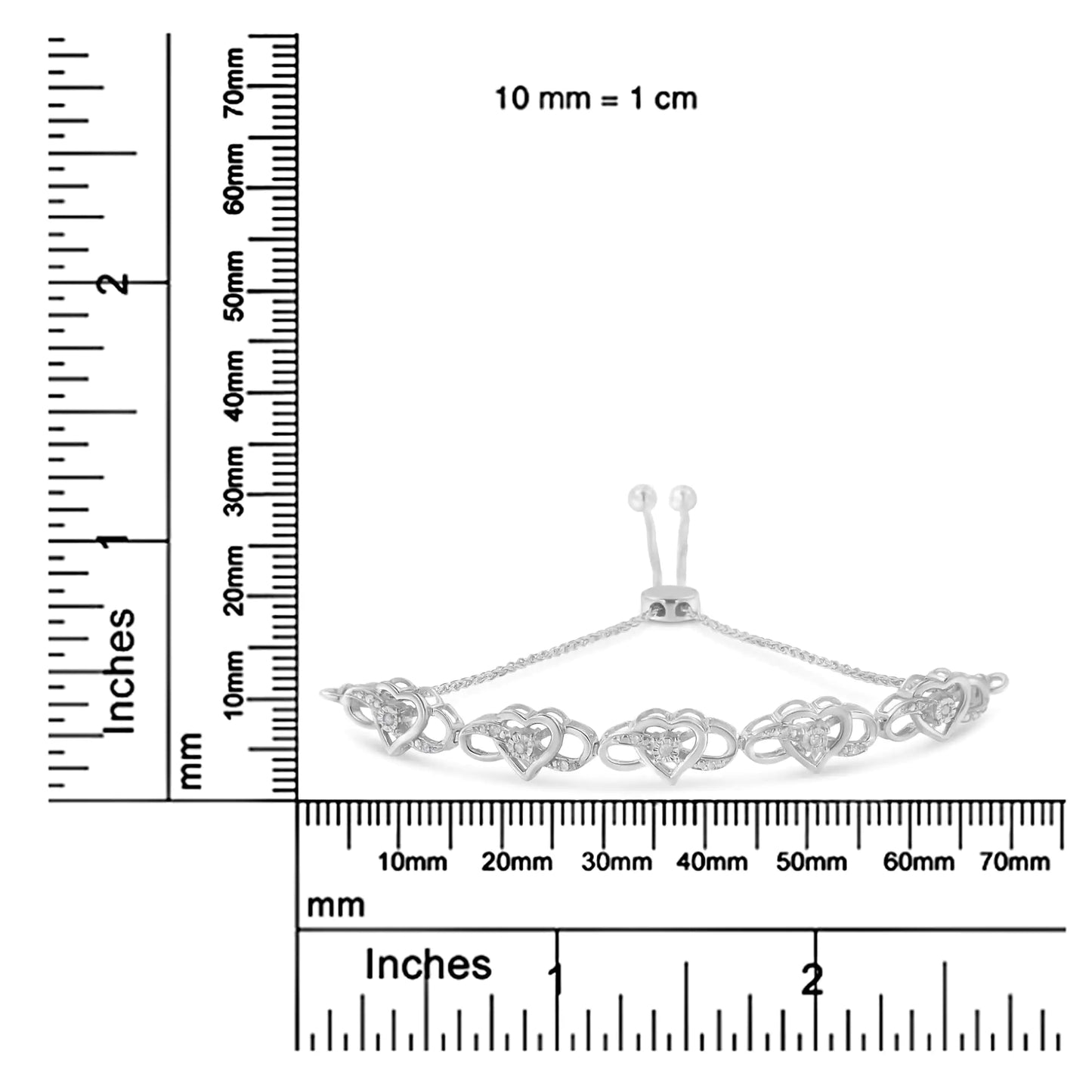 Sterling Silver Diamond Bolo Bracelet – Interlocking Hearts Design