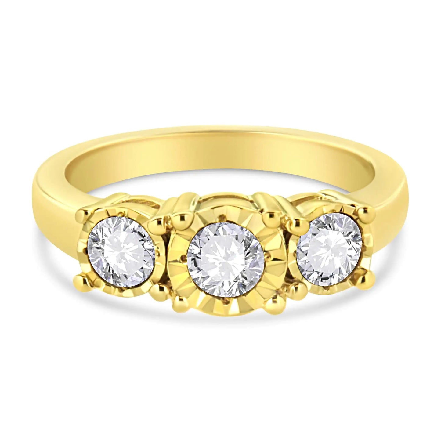 14K Gold Plated Sterling Silver 1cttw Diamond Trio Engagement Ring