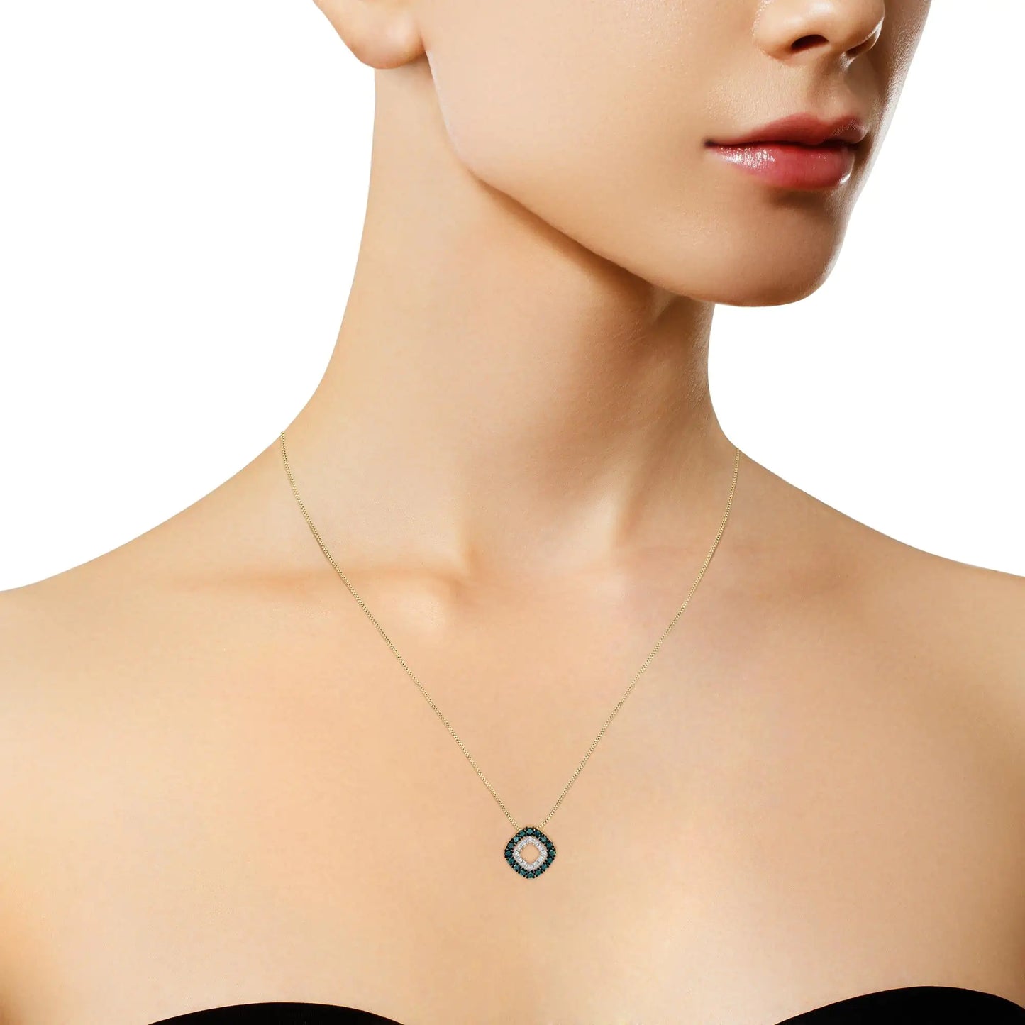 14K Yellow Gold Plated .925 Sterling Silver 1/2 Cttw Color Treated Diamond Square Pendant Necklace (Blue, Yellow, I2-I3 Clarity) - Elegant Emulations