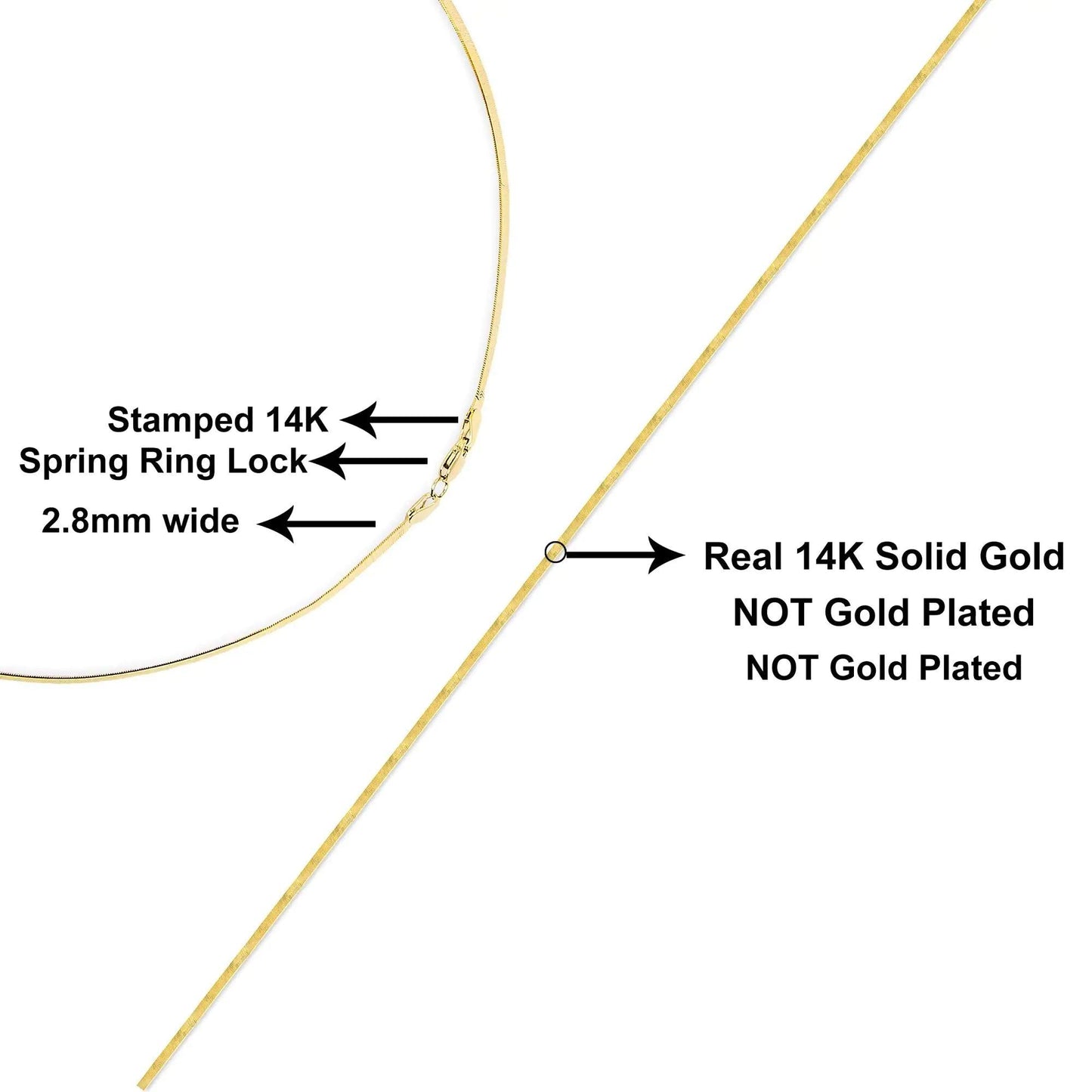 Unisex Solid 14K Gold 2.8mm Imperial Herringbone Chain Necklace | | Elegant Emulations Jewelry USA