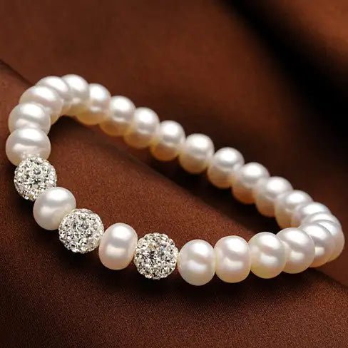 Venus Italian Pearl Bracelet - With 3 Crystal Moon Beads | | Elegant Emulations Jewelry USA