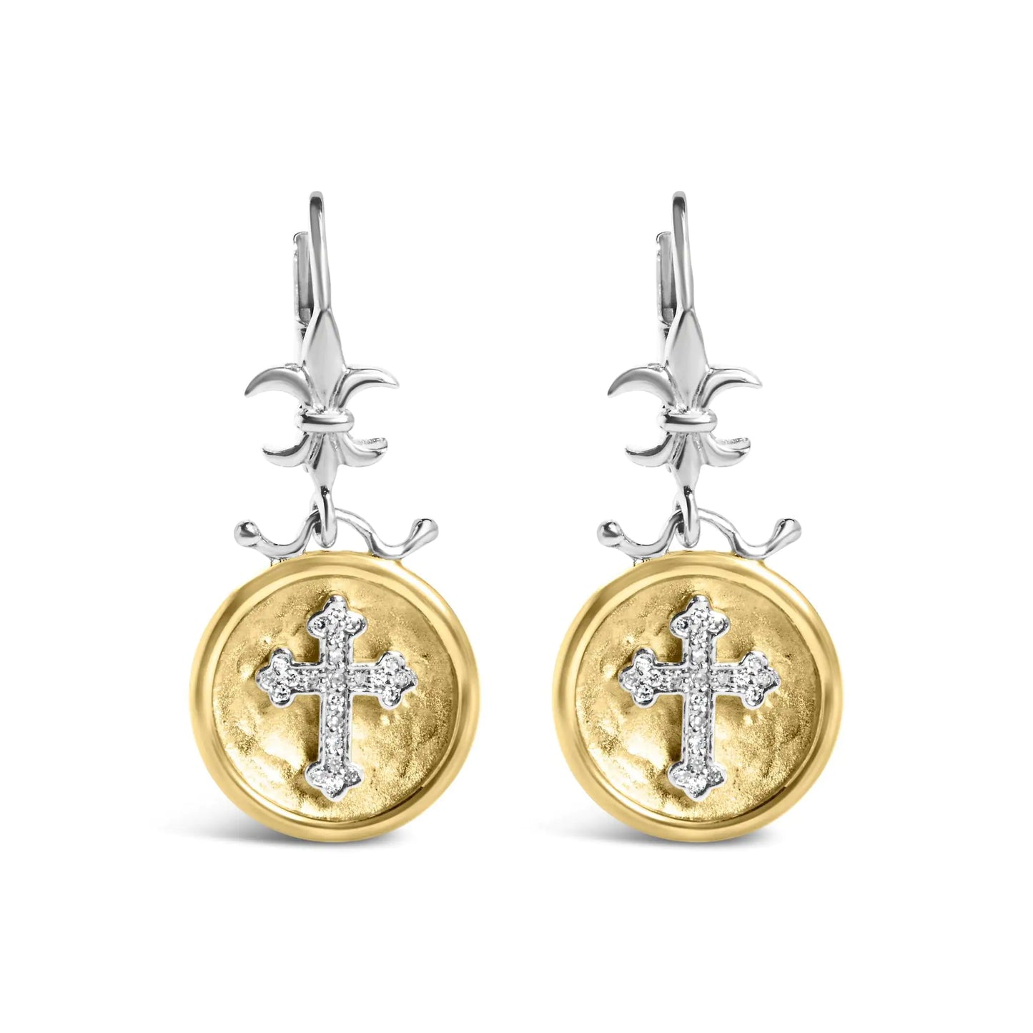 18K Gold Plated Silver Diamond Cross Medallion Earrings