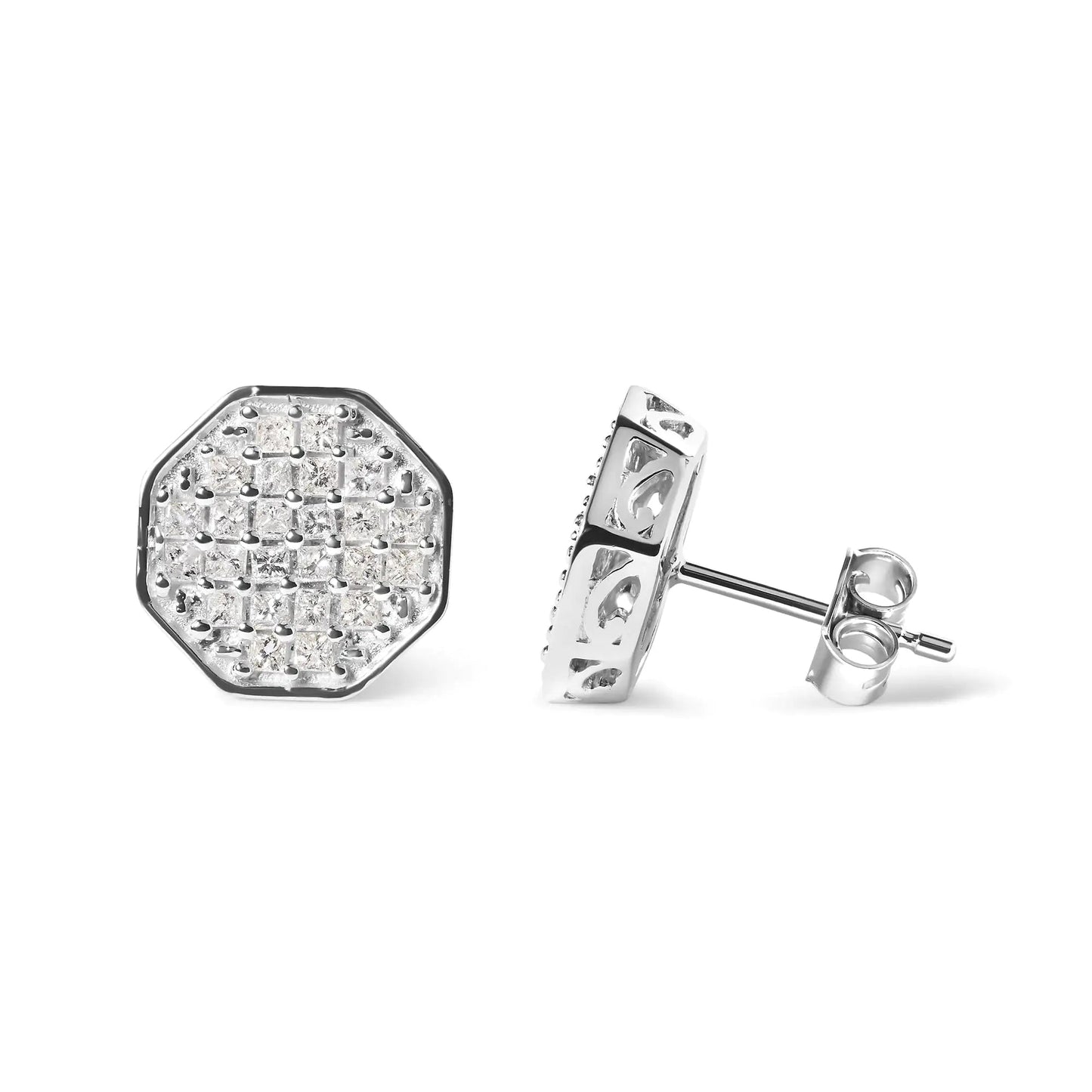 White Gold Princess Cut Diamond Octagon Studs | Earrings | Elegant Emulations Jewelry USA