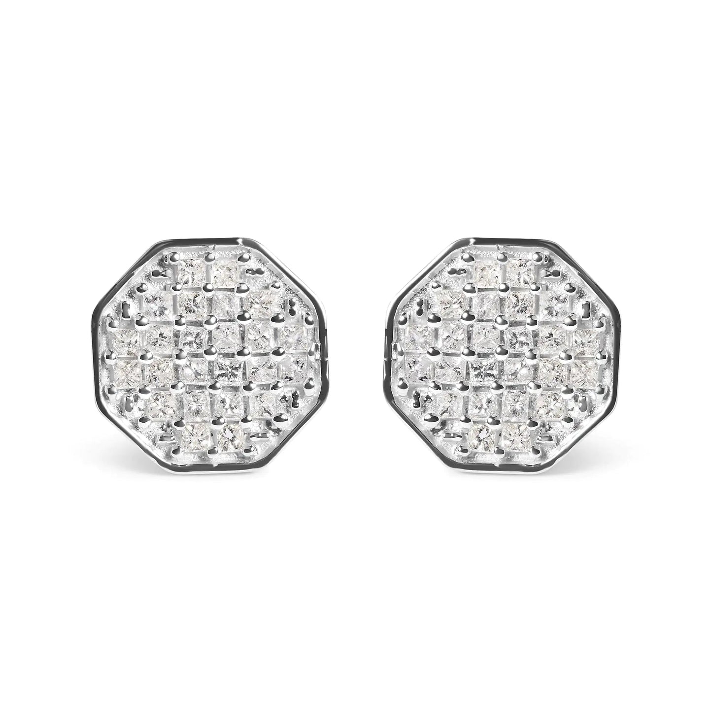 White Gold Princess Cut Diamond Octagon Studs | Earrings | Elegant Emulations Jewelry USA
