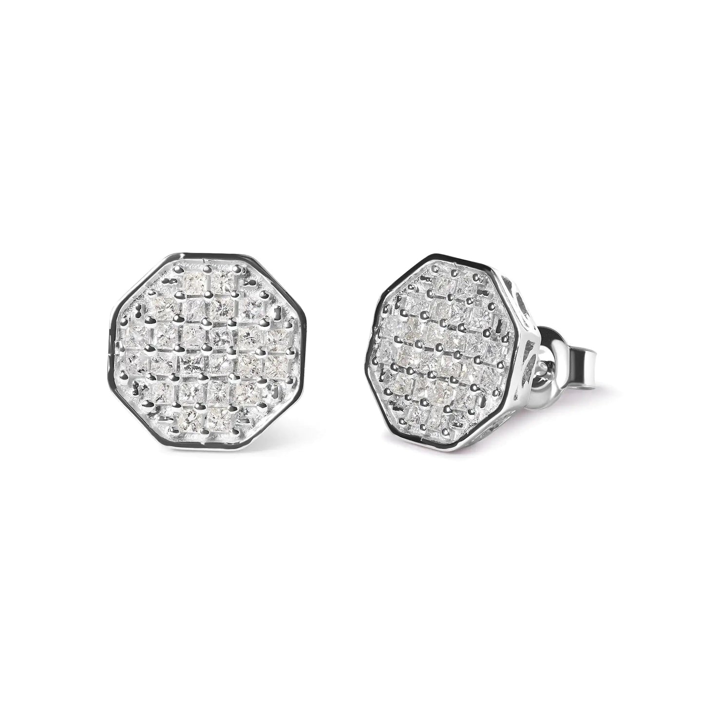 White Gold Princess Cut Diamond Octagon Studs | Earrings | Elegant Emulations Jewelry USA