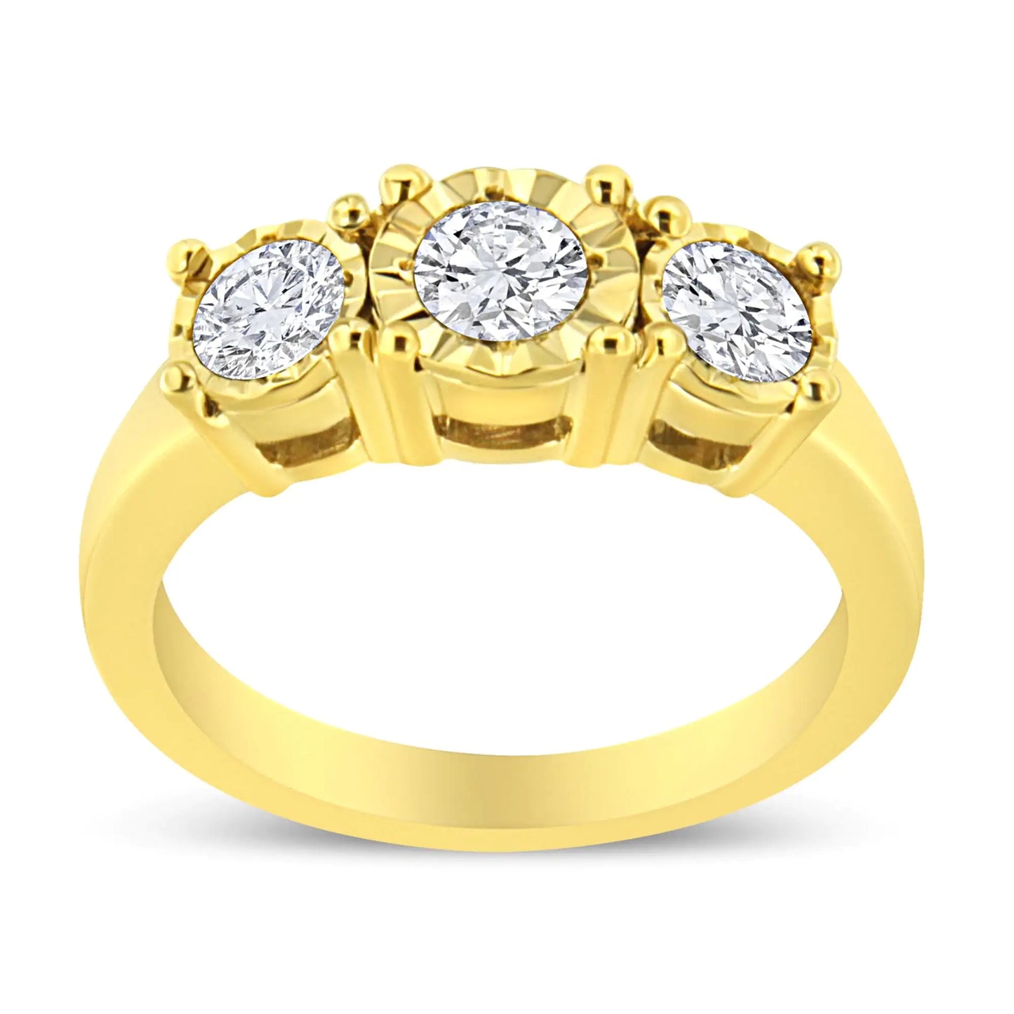 14K Gold Plated Sterling Silver 1cttw Diamond Trio Engagement Ring