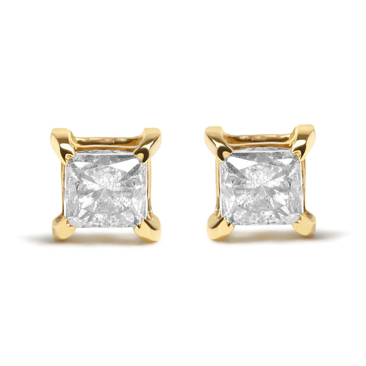 14K Yellow Gold Princess Brown Diamond Studs