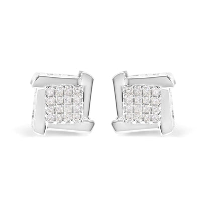 10K White Gold Swirl Princess Diamond Studs - 1/2 Cttw