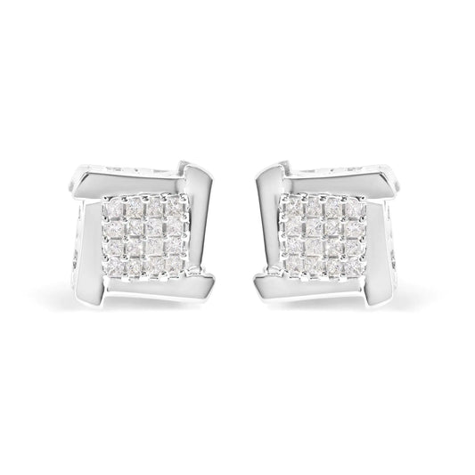 10K White Gold Swirl Princess Diamond Studs - 1/2 Cttw