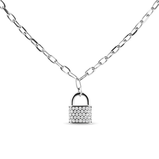 Sterling Silver Diamond Lock Necklace – Elegant Pendant for Women