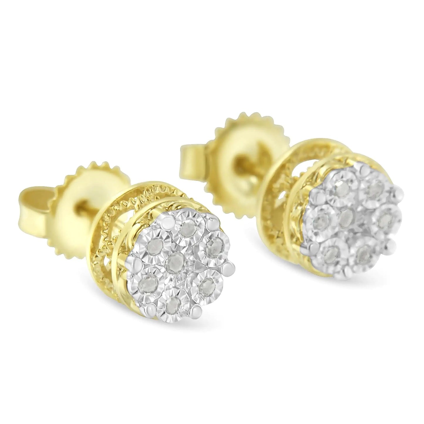 10K Gold Plated Sterling Silver Diamond Floral Studs | Earrings | Elegant Emulations Jewelry USA