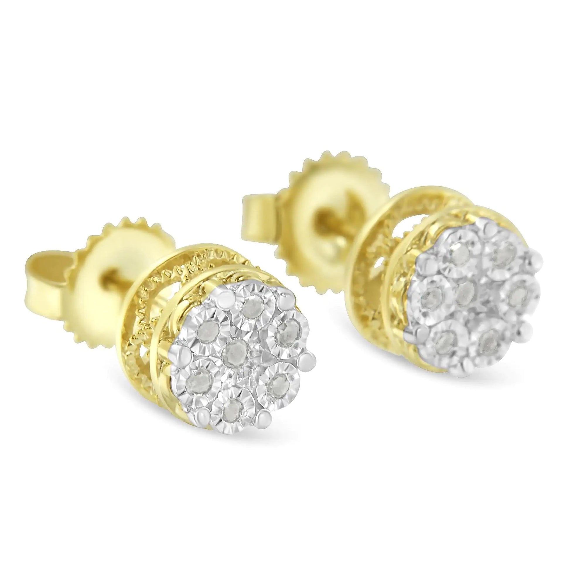 10K Gold Plated Sterling Silver Diamond Floral Studs | Earrings | Elegant Emulations Jewelry USA