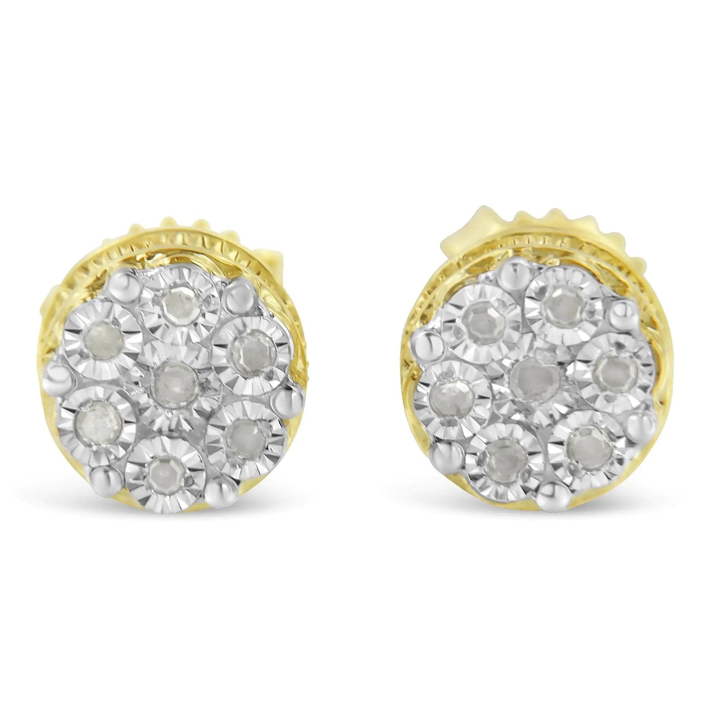 10K Gold Plated Sterling Silver Diamond Floral Studs | Earrings | Elegant Emulations Jewelry USA