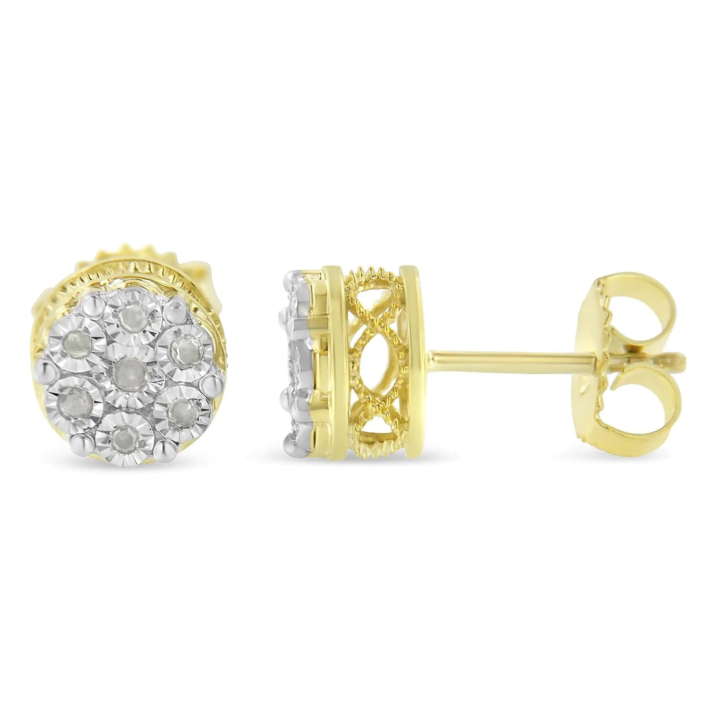 10K Gold Plated Sterling Silver Diamond Floral Studs | Earrings | Elegant Emulations Jewelry USA