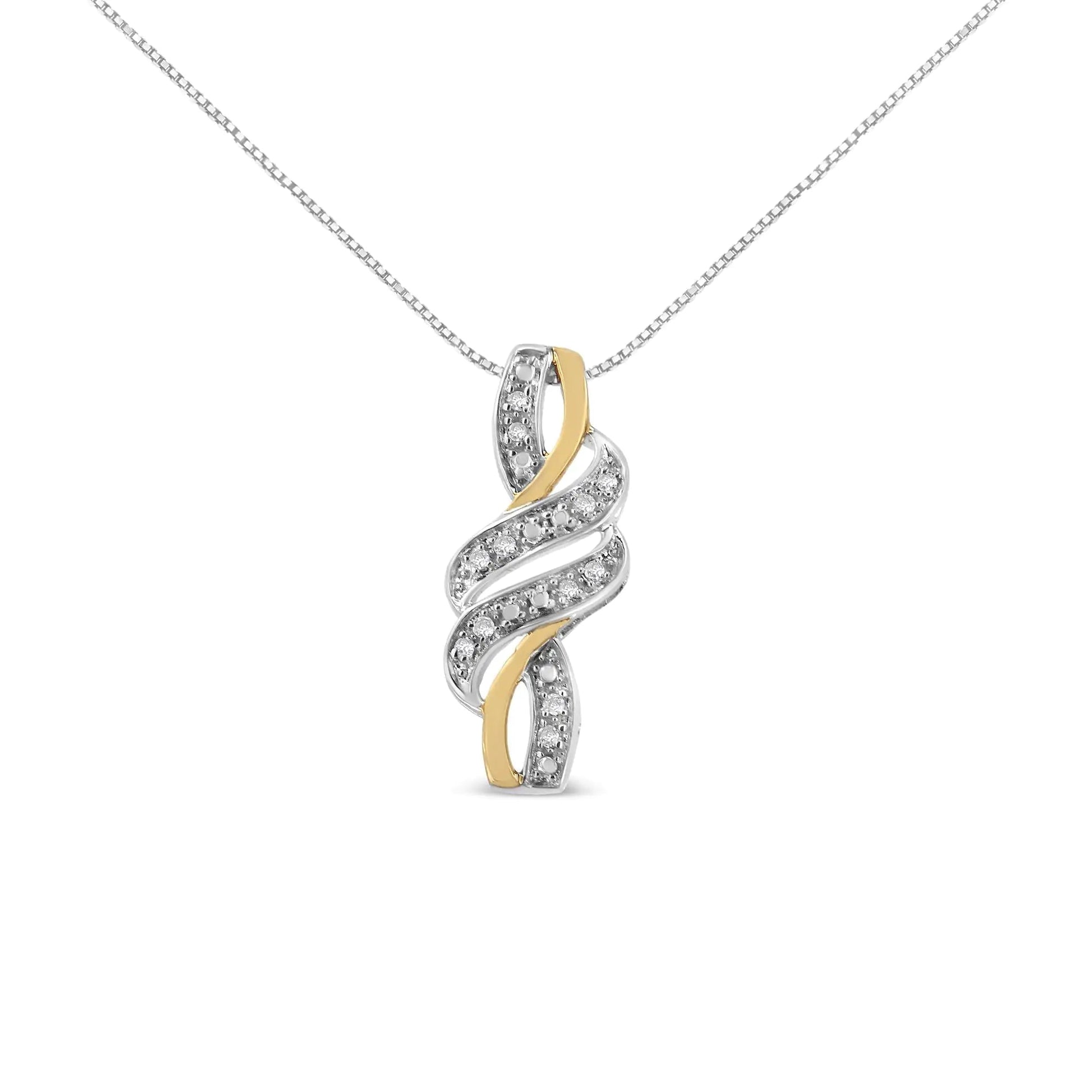 10K Gold Plated Sterling Swirl Diamond Pendant | Necklace | Elegant Emulations Jewelry USA