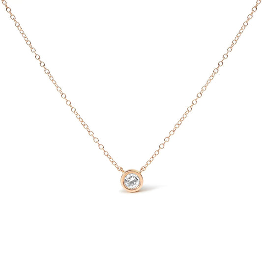 10K Gold Solitaire Diamond Bezel Pendant Necklace | Necklace | Elegant Emulations Jewelry USA