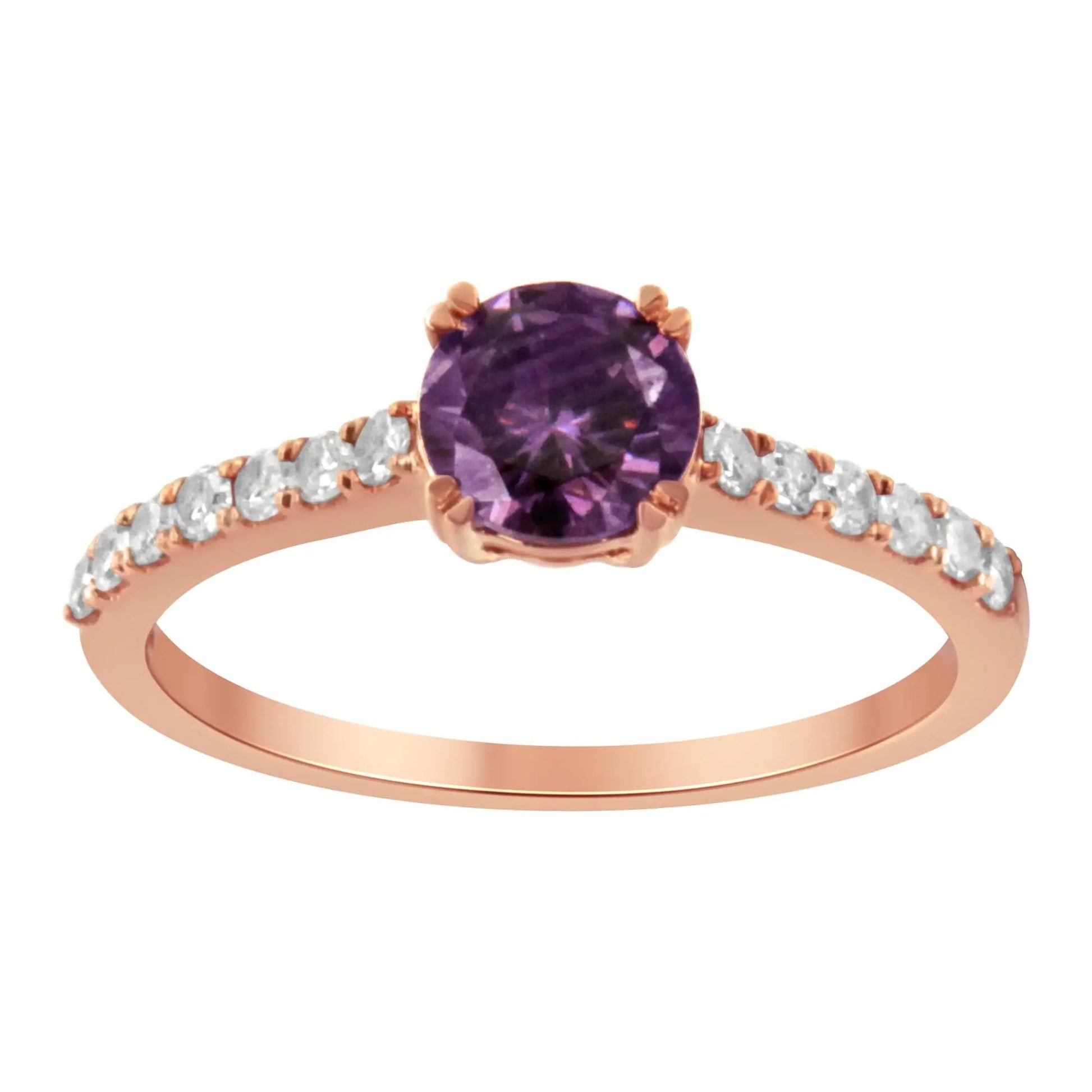 10K Rose Gold 1/4 Cttw Diamond and 6MM Gemstone Halo Ring(H - I Color, I1 - I2 Clarity) | | Elegant Emulations Jewelry USA