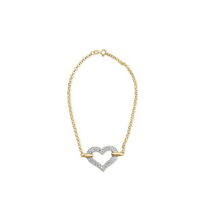 10K Two Tone Gold 1/4 Cttw Diamond Encrusted Heart Charm 7" Bracelet (H - I Color, I1 - I2 Clarity) | | Elegant Emulations Jewelry USA
