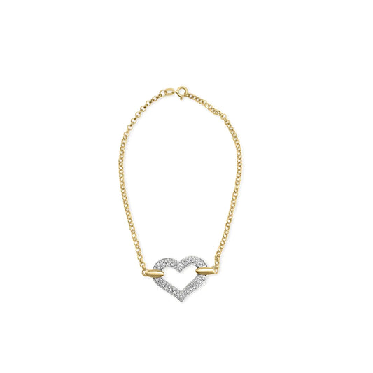 10K Two Tone Gold 1/4 Cttw Diamond Encrusted Heart Charm 7" Bracelet (H - I Color, I1 - I2 Clarity) | | Elegant Emulations Jewelry USA