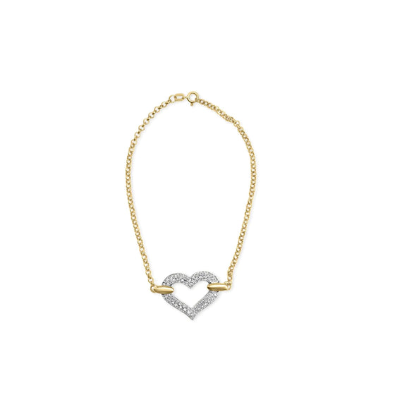 10K Two Tone Gold 1/4 Cttw Diamond Encrusted Heart Charm 7" Bracelet (H - I Color, I1 - I2 Clarity) | | Elegant Emulations Jewelry USA