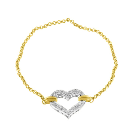 10K Two Tone Gold 1/4 Cttw Diamond Encrusted Heart Charm 7" Bracelet (H - I Color, I1 - I2 Clarity) | | Elegant Emulations Jewelry USA