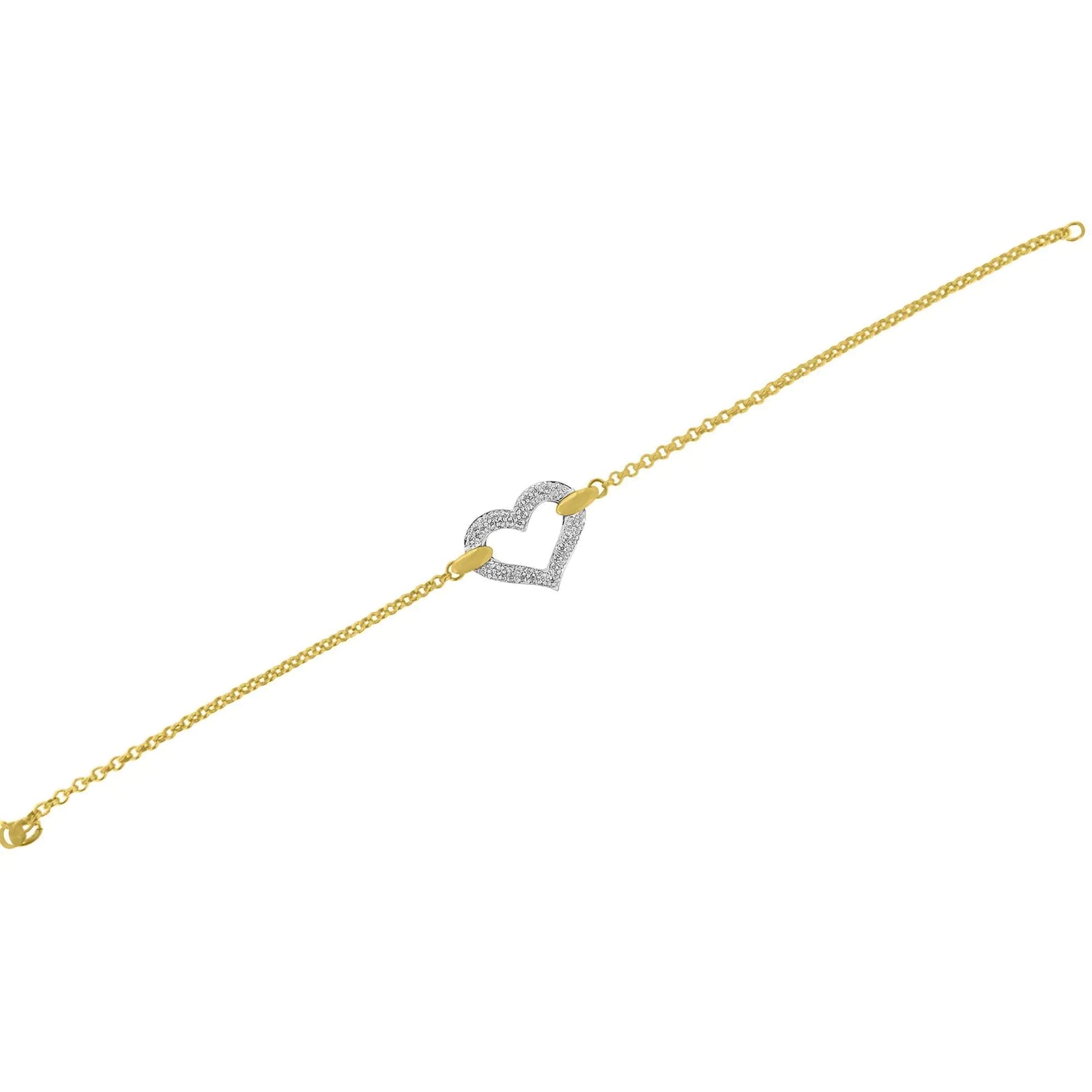 10K Two Tone Gold 1/4 Cttw Diamond Encrusted Heart Charm 7" Bracelet (H - I Color, I1 - I2 Clarity) | | Elegant Emulations Jewelry USA