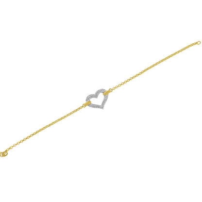 10K Two Tone Gold 1/4 Cttw Diamond Encrusted Heart Charm 7" Bracelet (H - I Color, I1 - I2 Clarity) | | Elegant Emulations Jewelry USA