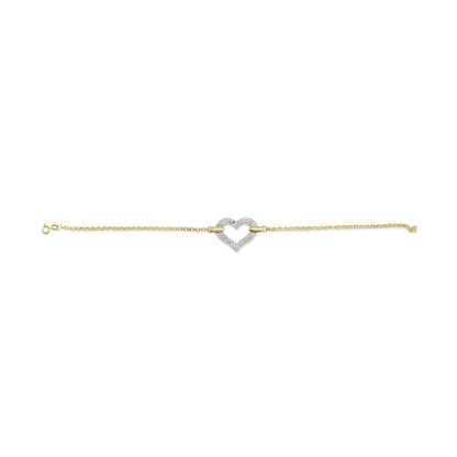 10K Two Tone Gold 1/4 Cttw Diamond Encrusted Heart Charm 7" Bracelet (H - I Color, I1 - I2 Clarity) | | Elegant Emulations Jewelry USA
