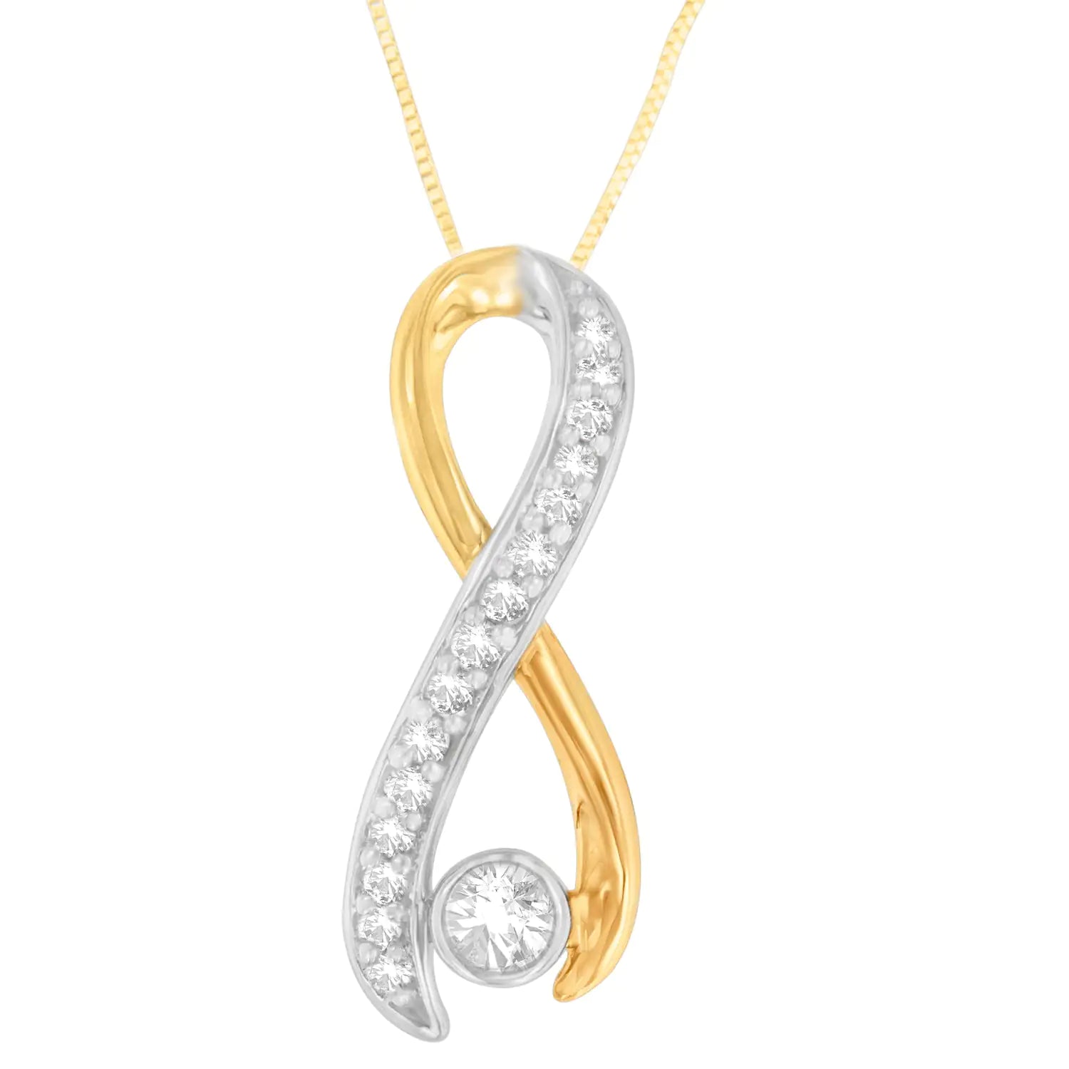 10K Two - Tone Gold 1/5 cttw Diamond Radiant Ribbon Pendant Necklace (H - I, I1 - I2) | Necklace | Elegant Emulations Jewelry USA