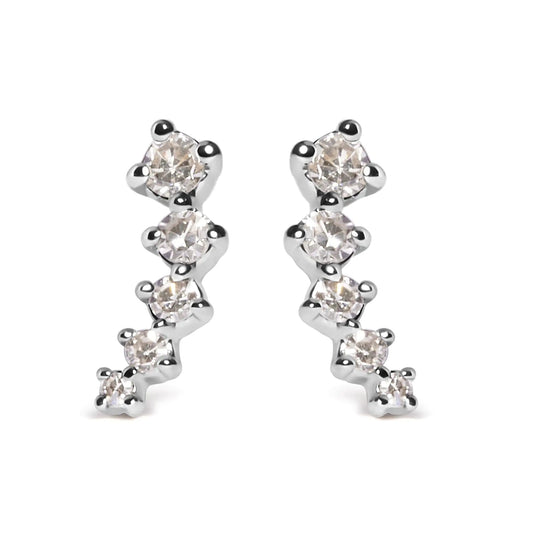 10K White Gold 1/10 Cttw Diamond Journey Style Climber Stud Earrings (H - I Color, I1 - I2 Clarity) | | Elegant Emulations Jewelry USA