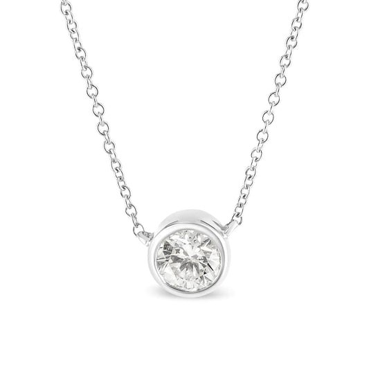 10K White Gold 1/3 Cttw Round Bezel - Set Diamond Solitaire Pendant Necklace (I - J Color, I1 - I2 Clarity) - Adjustable 16 - 18" | Necklace | Elegant Emulations Jewelry USA