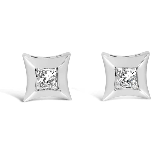 10K White Gold 1/5 Cttw Invisible Set Princess - Cut Diamond Stud Earrings (H - I Color, SI2 - I1 Clarity) | | Elegant Emulations Jewelry USA