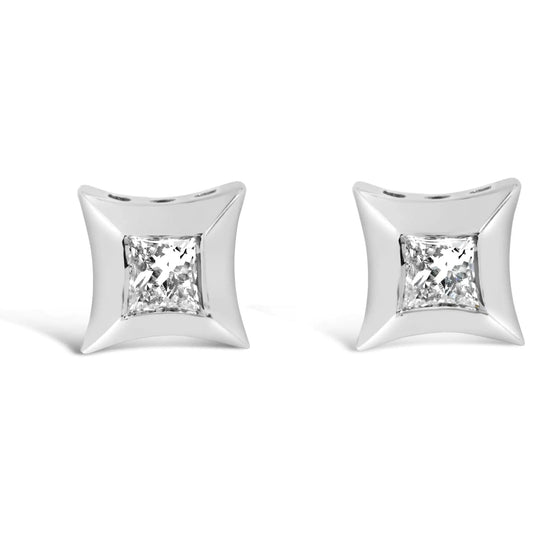 10K White Gold 1/5 Cttw Invisible Set Princess - Cut Diamond Stud Earrings (H - I Color, SI2 - I1 Clarity) | | Elegant Emulations Jewelry USA