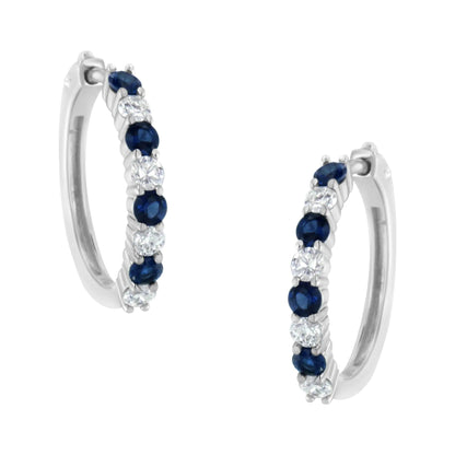10K White Gold 2.5MM Sapphire Gemstone and 1/2 Cttw Diamond Hoop Earrings (H - I Color, I1 - I2 Clarity) | | Elegant Emulations Jewelry USA