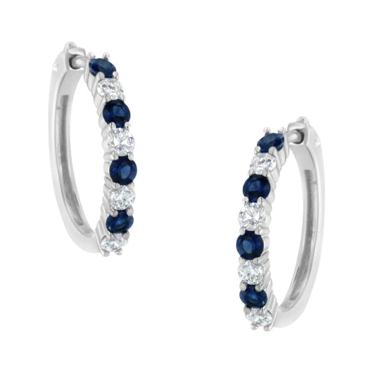 10K White Gold 2.5MM Sapphire Gemstone and 1/2 Cttw Diamond Hoop Earrings (H - I Color, I1 - I2 Clarity) | | Elegant Emulations Jewelry USA
