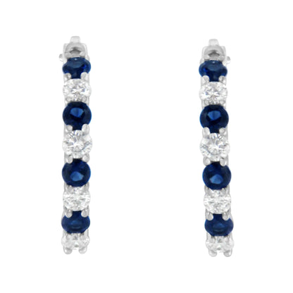 10K White Gold 2.5MM Sapphire Gemstone and 1/2 Cttw Diamond Hoop Earrings (H - I Color, I1 - I2 Clarity) | | Elegant Emulations Jewelry USA