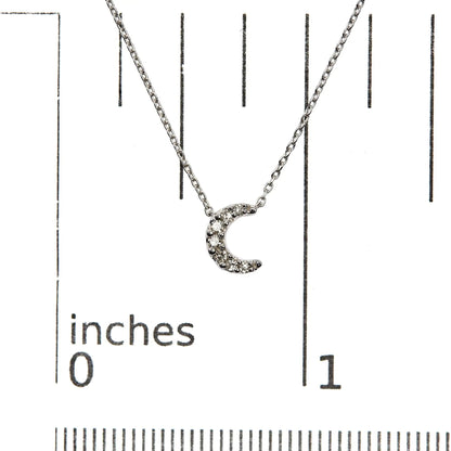 10K White Gold Diamond Accented Crescent Moon Shaped 18" Inch Pendant Necklace (H - I Color, I1 - I2 Clarity) | | Elegant Emulations Jewelry USA