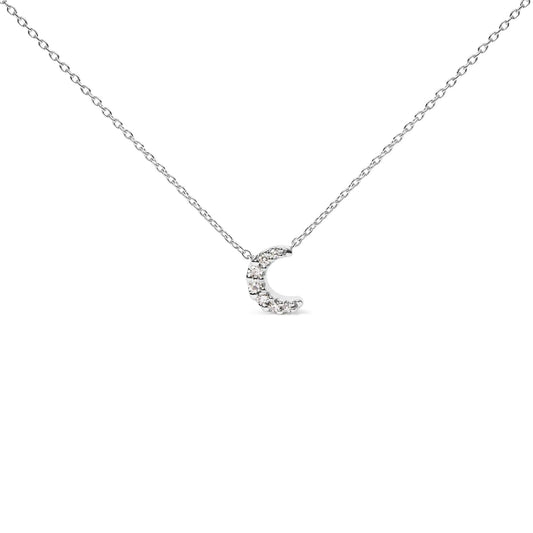10K White Gold Diamond Accented Crescent Moon Shaped 18" Inch Pendant Necklace (H - I Color, I1 - I2 Clarity) | | Elegant Emulations Jewelry USA