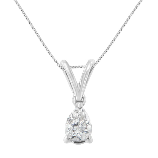 10K White Gold Pear Diamond Solitaire Necklace | Necklace | Elegant Emulations Jewelry USA